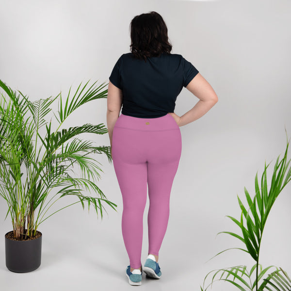 Light Pink Women's Elastic Comfy Plus Size Leggings Yoga Pants - Made in USA-Women's Plus Size Leggings-Heidi Kimura Art LLC