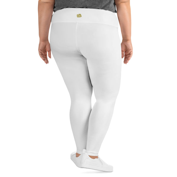 White Color Women's Leggings, Plus Size Long Yoga Pants -Made in USA (US Size: 2XL-6XL)-Women's Plus Size Leggings-Heidi Kimura Art LLC