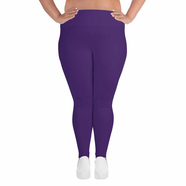 Purple Women's Plus Size Leggings, Solid Color Yoga Pants- Made in USA (US Size: 2XL-6XL)-Women's Plus Size Leggings-Heidi Kimura Art LLC