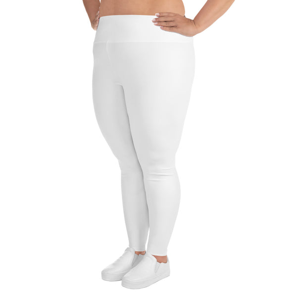 White Color Women's Leggings, Plus Size Long Yoga Pants -Made in USA (US Size: 2XL-6XL)-Women's Plus Size Leggings-Heidi Kimura Art LLC