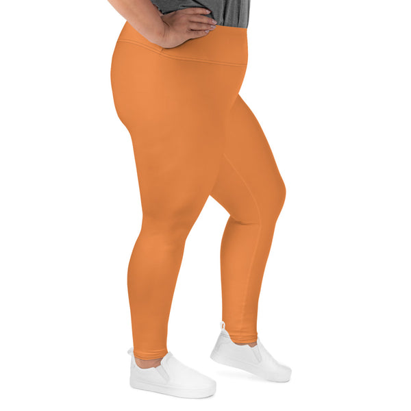 Orange Solid Color Print Women's Plus Size Leggings- Made in USA/EU (US Size: 2XL-6XL)-Women's Plus Size Leggings-Heidi Kimura Art LLC