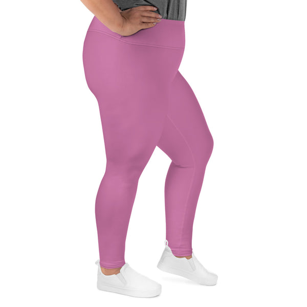 Light Pink Women's Elastic Comfy Plus Size Leggings Yoga Pants - Made in USA-Women's Plus Size Leggings-Heidi Kimura Art LLC