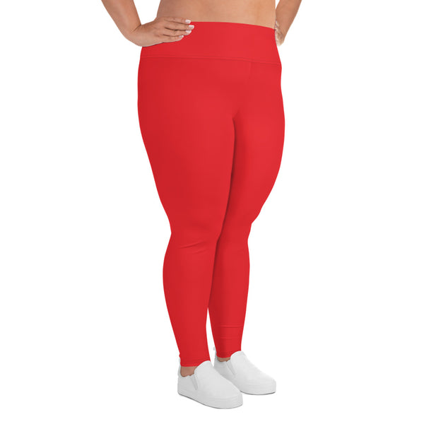 Bright Red Plus Size Leggings, Red Solid Color Women's Yoga Leggings-Made in USA/EU (US Size: 2XL-6XL)-Women's Plus Size Leggings-Heidi Kimura Art LLC