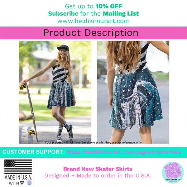 Pink Rose Floral Skater Skirt, Flower Print Women's Tennis A-Line Skirt-Made in USA/EU-Skater Skirt-Printful-Heidi Kimura Art LLC