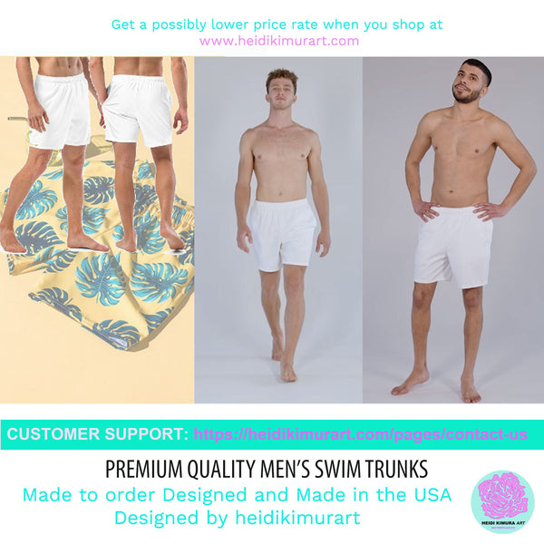Tropical Designer Men's Swim Trunks, Flower Print Cute Quick Drying Comfortable Swim Trunks For Men - Made in USA/EU/MX