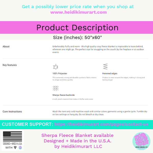 Pink Rose Floral Fleece Blanket, Flower Print 50"x 60" Sherpa Fleece Blanket-Made in USA-Blanket-50x60-Heidi Kimura Art LLC