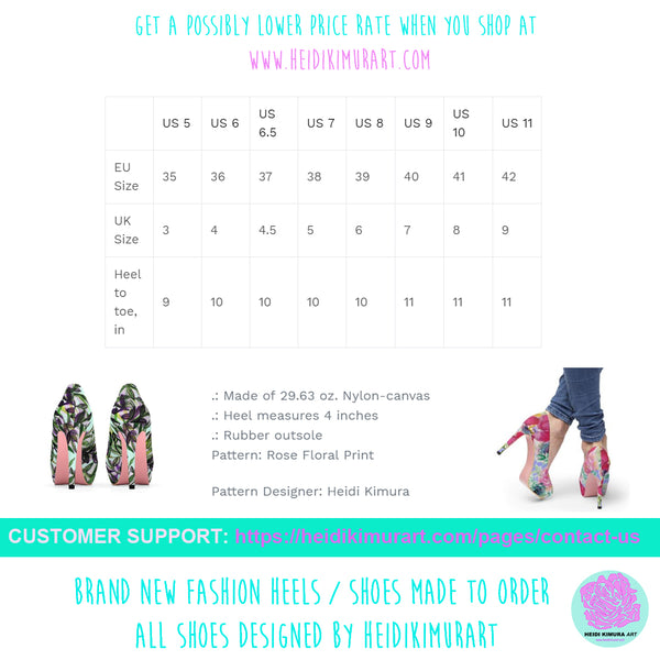 Love Sea Blue Rose Floral Print Women's Designer 4" Platform Heels (US Size: 5-11)-4 inch Heels-Heidi Kimura Art LLC