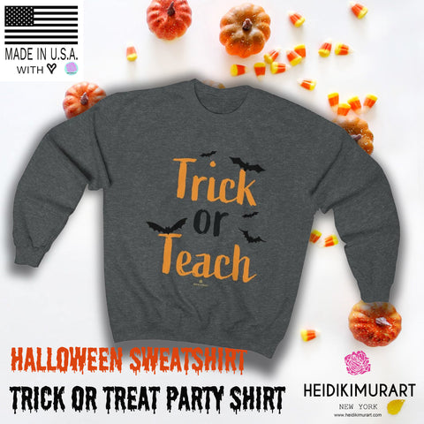 Fun Trick or Teach Bats Print Unisex Crewneck Sweatshirt For Teachers -Made in USA-Sweatshirt-Heidi Kimura Art LLC