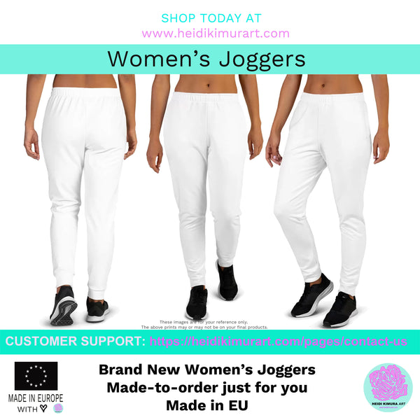 Black Tropical Women's Joggers, Green Leaf Print Casual Premium Sweatpants-Made in EU-Women's Joggers-Printful-Heidi Kimura Art LLC