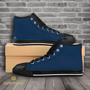 Prussian Blue Solid Color Women's High Top Sneakers Running Shoes (US Size: 6-12)-Women's High Top Sneakers-US 9-Heidi Kimura Art LLC Blue Solid Color Women's Sneakers, Prussian Blue Solid Color Women's High Top Sneakers Running Shoes (US Size: 6-12)