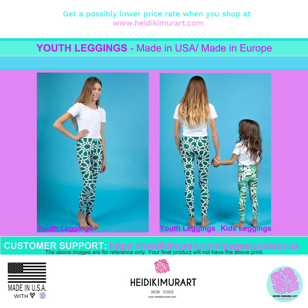 Blue Polka Dots Print Black Premium Youth Leggings Cute Yoga Pants - Made in USA/ EU-Youth's Leggings-Heidi Kimura Art LLC