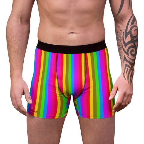 Bright Rainbow Men's Boxer Briefs, Gay Friendly Pride Undies Printed Best Underwear For Men Sexy Hot Men's Boxer Briefs Hipster Lightweight 2-sided Soft Fleece Lined Fit Underwear - (US Size: XS-3XL)