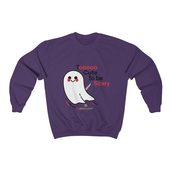 Cute Friendly White Ghost Halloween Party Shirt Unisex Crewneck Sweatshirt-Made in USA-Sweatshirt-Purple-S-Heidi Kimura Art LLC