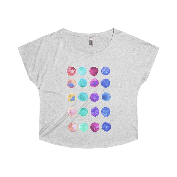 Cute Watercolor Dots Print Women's Tri-Blend T-Shirt Made in U.S.A. (US Size: S-XL)-T-Shirt-S-Tri-Blend Heather White-Heidi Kimura Art LLC