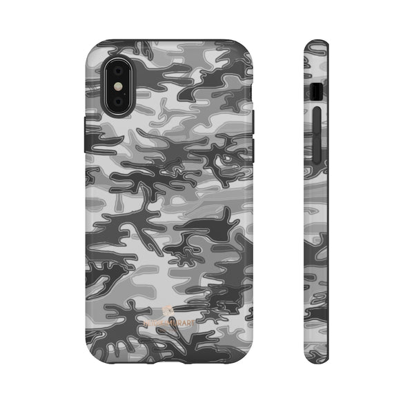 Grey Camouflage Phone Case, Army Military Print Tough Designer Phone Case -Made in USA-Phone Case-Printify-iPhone XS-Glossy-Heidi Kimura Art LLC