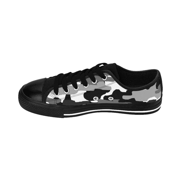 Turtle Black and Gray Camo Military Print Men's Low Top Nylon Canvas Running Sneakers-Men's Low Top Sneakers-Heidi Kimura Art LLC