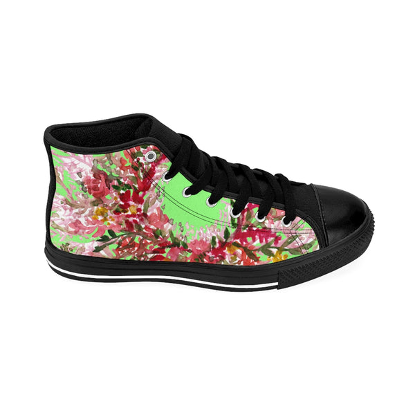Light Green Red Fall Inspired Floral Print Designer Men's High-top Sneakers Tennis Shoes-Men's High Top Sneakers-Heidi Kimura Art LLC