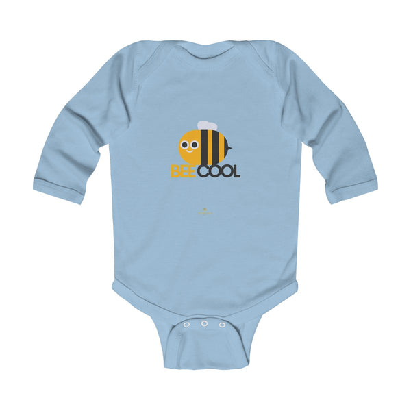 Bee Infant Long Sleeve Bodysuit, Be Cool Cute Baby Boy or Girls Kids Clothes- Made in USA-Infant Long Sleeve Bodysuit-Light Blue-NB-Heidi Kimura Art LLC