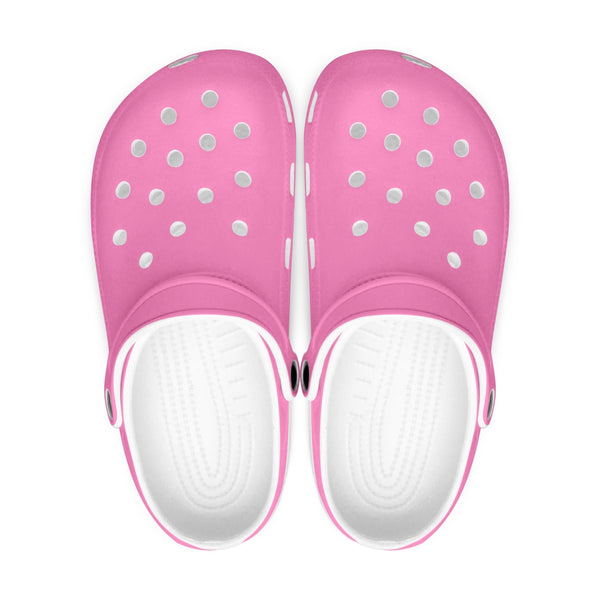 Cute Pink Color Unisex Clogs, Best Solid Light Pink Color Classic Solid Color Printed Adult's Lightweight Anti-Slip Unisex Extra Comfy Soft Breathable Supportive Clogs Flip Flop Pool Water Beach Slippers Sandals Shoes For Men or Women, Men's US Size: 3.5-12, Women's US Size: 4-12