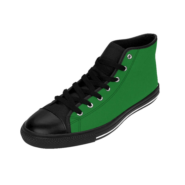 Green Solid Color Men's Sneakers, Best Modern Solid Color Print Designer Men's Shoes, Men's High Top Sneakers US Size 6-14, Mens High Top Casual Shoes, Unique Fashion Tennis Shoes, Mens Modern Footwear (US Size: 6-14)