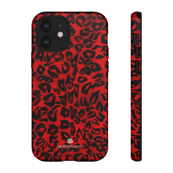 Red Leopard Print Phone Case, Animal Print Tough Designer Phone Case -Made in USA-Phone Case-Printify-iPhone 12-Glossy-Heidi Kimura Art LLC