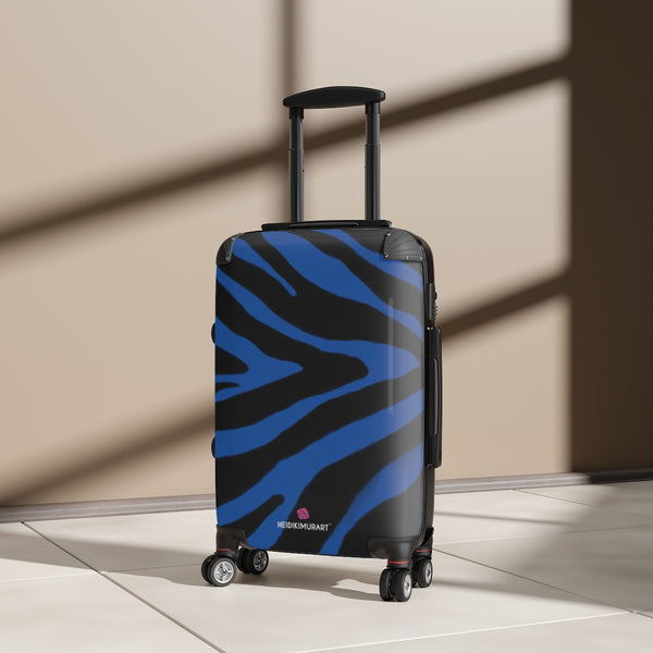 Blue Tiger Striped Print Suitcases, Animal Print Designer Suitcase Luggage (Small, Medium, Large)