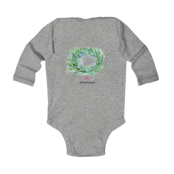 French Lavender Floral Print Baby's Infant Long Sleeve Bodysuit - Made in UK-Kids clothes-Heidi Kimura Art LLC