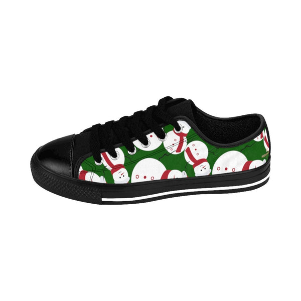 Dark Green Red White Snowman Christmas Print Men's Low Top Sneakers (US Size: 6-14)-Men's Low Top Sneakers-Heidi Kimura Art LLC