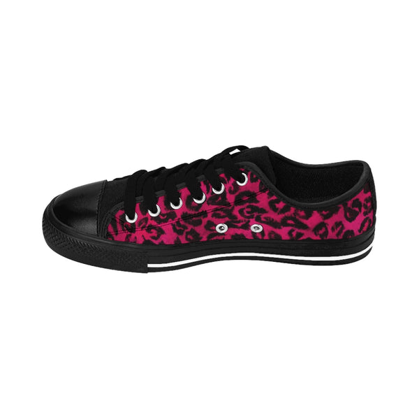 Hot Pink Leopard Women's Sneakers, Pink Animal Print Fashion Tennis Canvas Shoes For Ladies