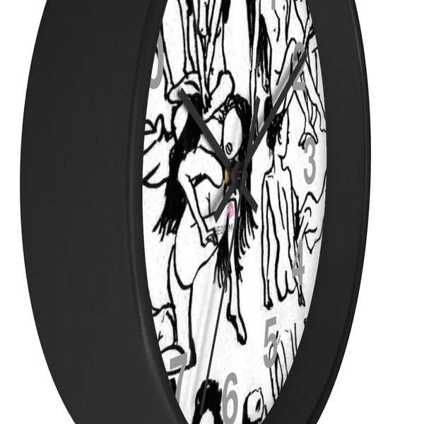 Nude Drawing Art Wall Clock,  Numeric Black White 10 inch Diameter Art Wall Clock-Printed in USA, Large Round Wood Bedroom Wall Clock