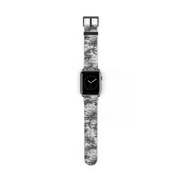 Light Grey Classic Camo Print 38mm/42mm Watch Band For Apple Watch- Made in USA-Watch Band-42 mm-Black Matte-Heidi Kimura Art LLC