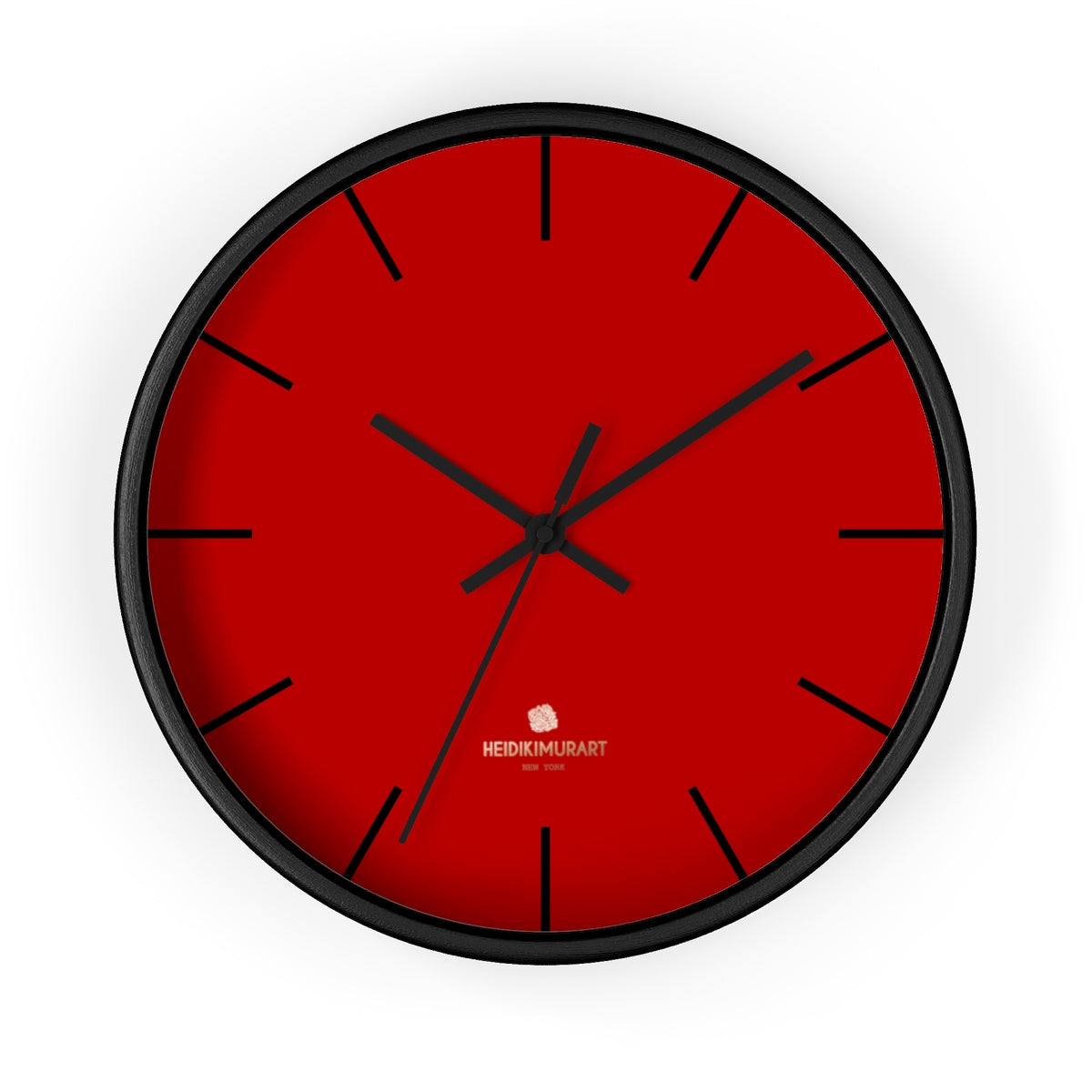 Ruby Red Solid Color Large Plain Designer 10" Diameter Wall Clock- Made in USA-Wall Clock-10 in-Black-Black-Heidi Kimura Art LLC