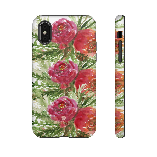 Red Orange Floral Phone Case, Flower Print Tough Designer Phone Case -Made in USA-Phone Case-Printify-iPhone XS-Matte-Heidi Kimura Art LLC