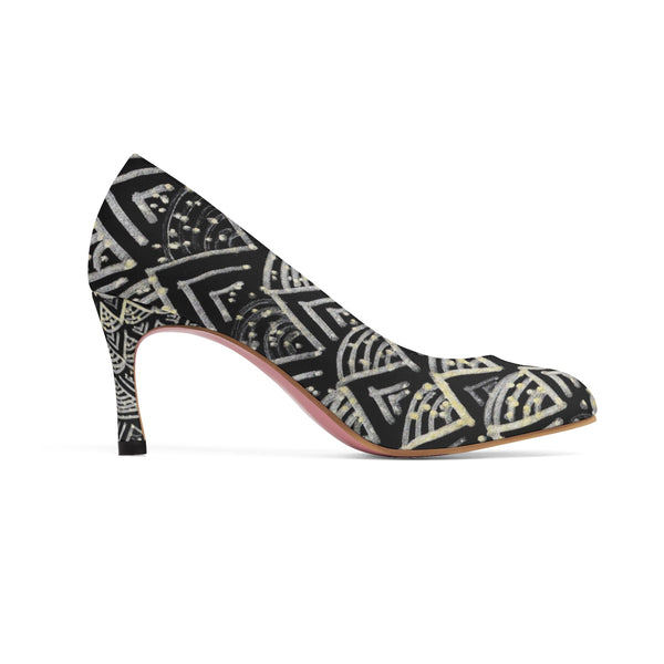 Stylish African Tribal Black Gold Pattern Women's 3" High Heels (US Size: 5-11)-3 inch Heels-Heidi Kimura Art LLC