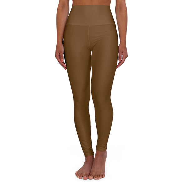 Dark Brown Workout Pants, High Waisted Yoga Leggings, Solid Color Long Women Yoga Tights-All Over Prints-Printify-Heidi Kimura Art LLC