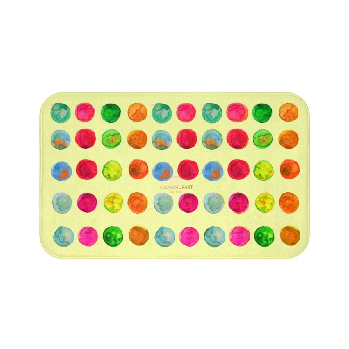 Light Yellow Colorful Watercolor Polka Dots Print Microfiber Bath Mat-Made in USA-Bath Mat-Large 34x21-Heidi Kimura Art LLC