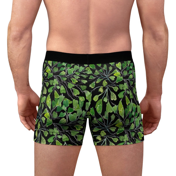 Black Maidenhair Men's Boxer Briefs, Green Tropical Fern Leaf Print Underwear For Men-All Over Prints-Printify-Heidi Kimura Art LLC