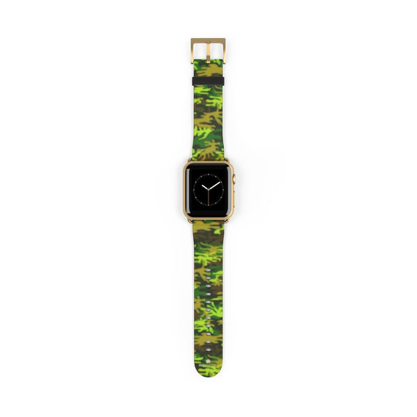 Green Brown Camo Military Print 38mm/42mm Watch Band For Apple Watch- Made in USA-Watch Band-38 mm-Gold Matte-Heidi Kimura Art LLC