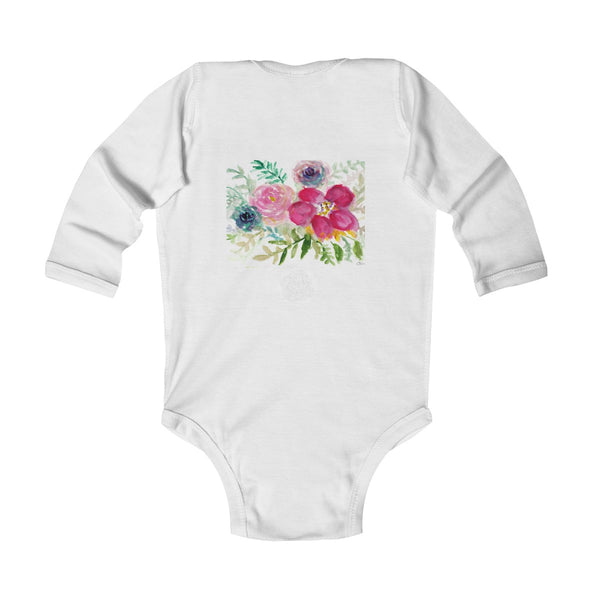 Red Hibiscus Floral Infant Baby's Long Sleeve Bodysuit - Made in UK (UK Size: 6M-24M)-Kids clothes-Heidi Kimura Art LLC