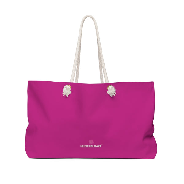 Hot Pink Color Weekender Bag, Solid Bright Pink Color Simple Modern Essential Best Oversized Designer 24"x13" Large Casual Weekender Bag - Made in USA