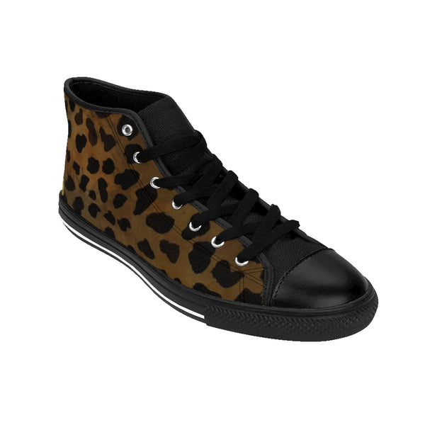 Brown Leopard Print Men's High-top Fashion Lace Up Fashion Sneakers Tennis Shoes-Men's High Top Sneakers-Heidi Kimura Art LLC