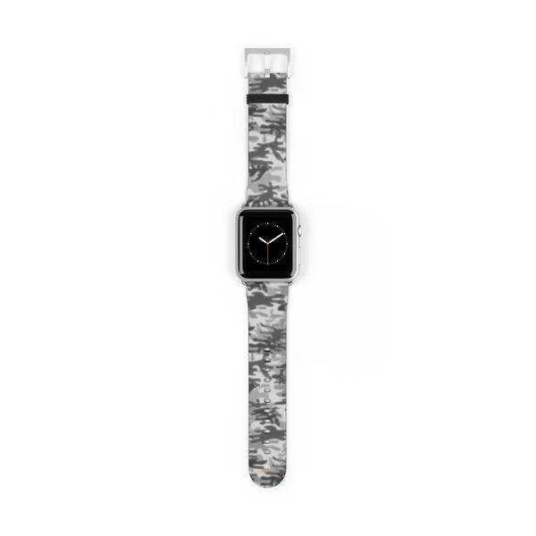 Light Grey Classic Camo Print 38mm/42mm Watch Band For Apple Watch- Made in USA-Watch Band-42 mm-Silver Matte-Heidi Kimura Art LLC