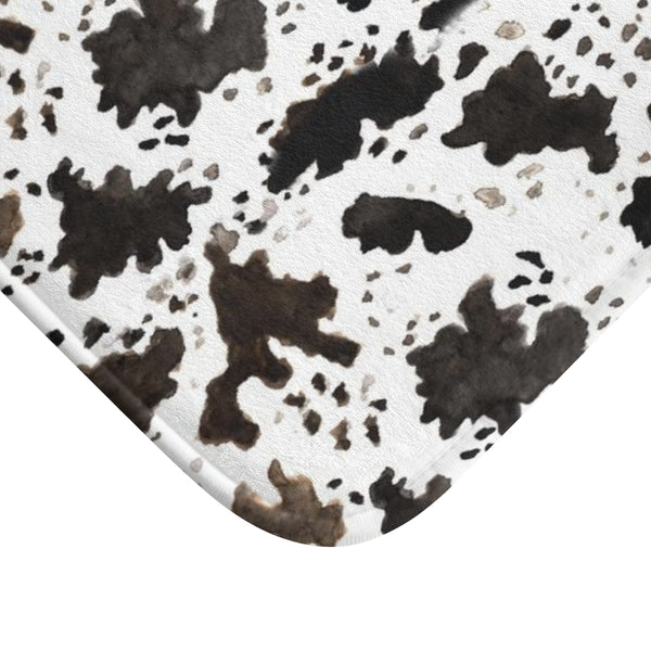 Cow Print White Brown Black Designer 100% Microfiber Anti-Slip Backing Bath Mat-Bath Mat-Heidi Kimura Art LLC