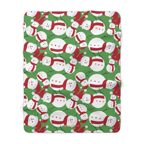 Green White Red Christmas Cute Fluffy Snowman Print Cozy Sherpa Fleece Blanket-Blanket-60" x 80"-Heidi Kimura Art LLC