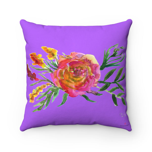 Purple Red Rose Bight Purple Colorful Girlie Watercolor Floral Print Pillow - Made in USA-Pillow-Heidi Kimura Art LLC