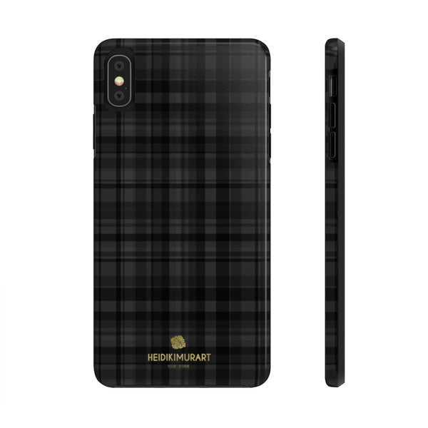 Black Plaid Print Phone Case, Tartan Print Case Mate Tough Phone Cases-Made in USA - Heidikimurart Limited 