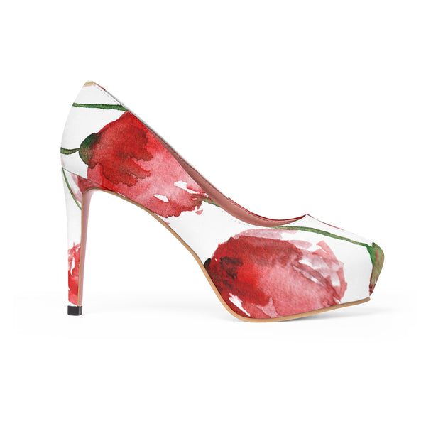 Poppy Red Floral Print Women's Designer's Choice 4" Platform Heels (US Size: 5-11)-4 inch Heels-Heidi Kimura Art LLC