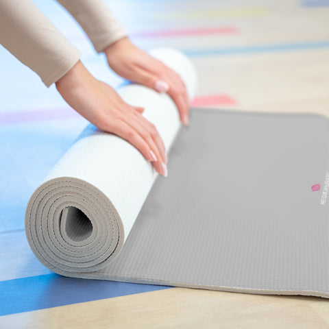 Grey Foam Yoga Mat, Solid Pastel Grey Color Modern Minimalist Print Best Fashion Stylish Lightweight 0.25" thick Best Designer Gym or Exercise Sports Athletic Yoga Mat Workout Equipment - Printed in USA (Size: 24″x72")