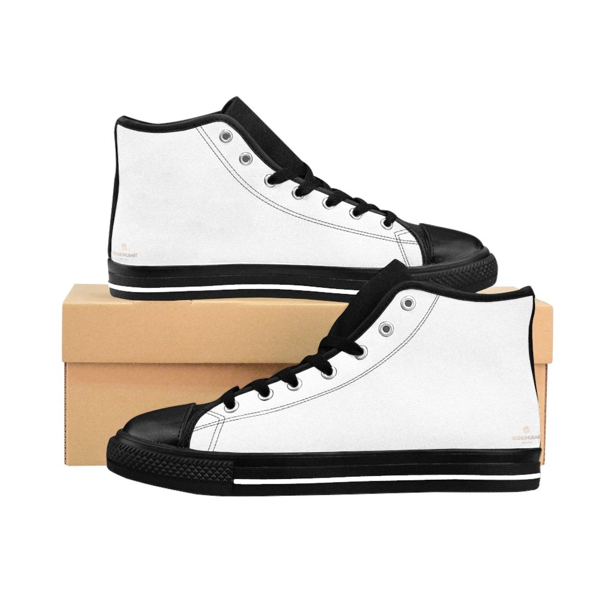 Bright White Solid Color Premium Quality Men's High-Top Sneakers Running Shoes-Men's High Top Sneakers-Black-US 9-Heidi Kimura Art LLC
