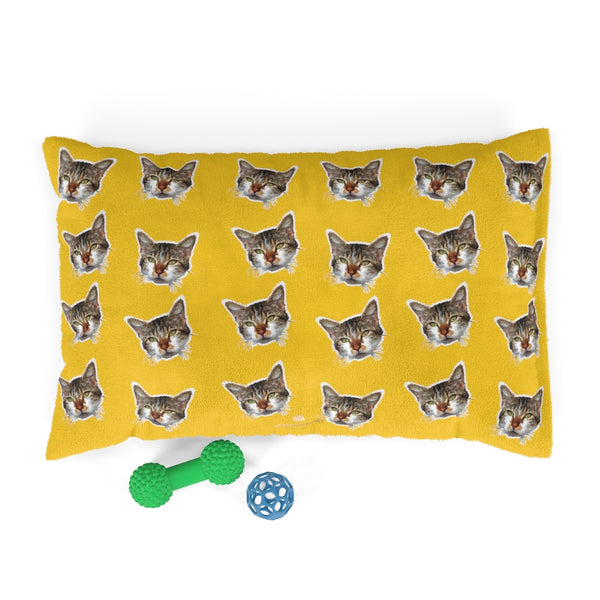 Yellow Cat Pet Bed, Solid Color Machine-Washable Pet Pillow With Zippers-Printed in USA-Pets-Printify-28x18-Heidi Kimura Art LLC